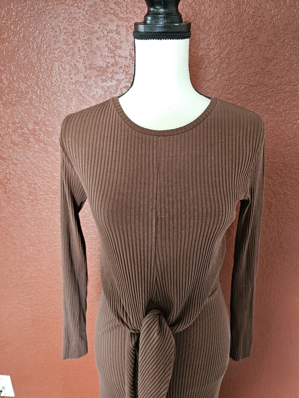 Zara Brown Ribbed Tie-Front Maxi Dress - Picture 4 of 10